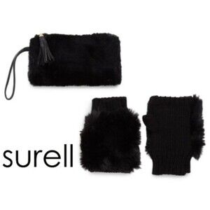 SURELL ​2-Piece Faux Fur Fingerless Mittens & Phone Wristlet Gift Set